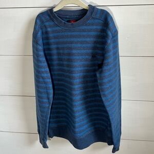 Quiksilver Navy and Blue Striped Crewneck Sweater